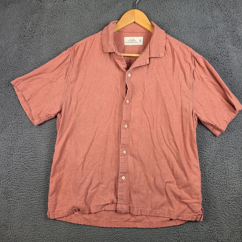 Abercrombie & Fitch Mens Medium Linen Blend Short Sleeve Camp Shirt Rose Pink - Picture 1 of 6